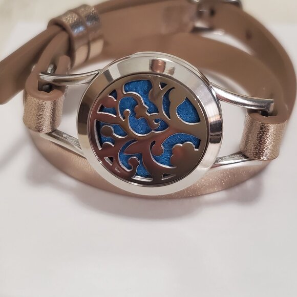 Essential Oil Diffuser Bracelet Wrap Band Gold Tone Tree Of Life Locket - Picture 4 of 5